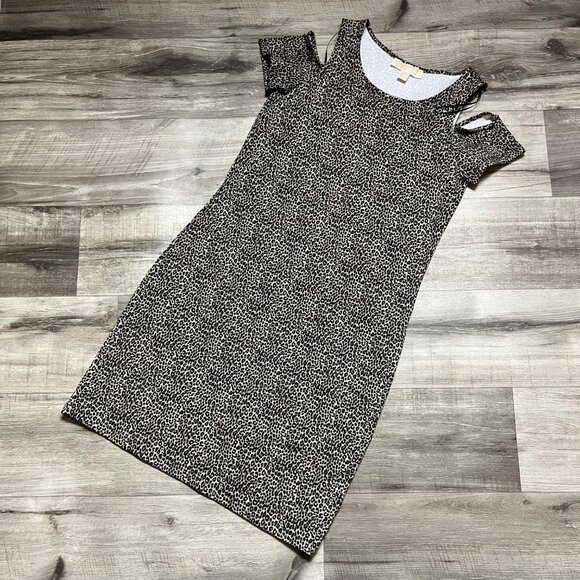 MICHAEL Michael Kors Short Sleeve Cold Shoulder Mini Dress Leopard Size XS - Picture 1 of 7